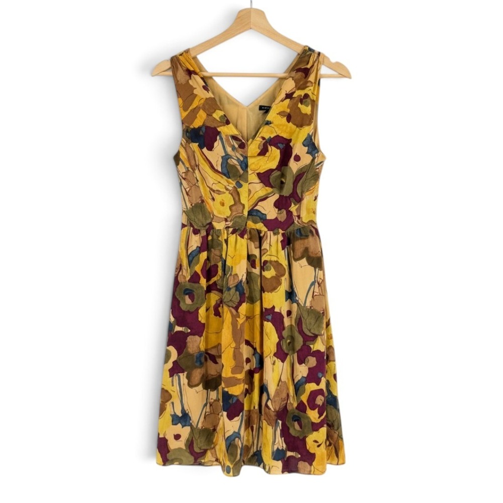 Banana Republic Silk Fit & Flare Knee Dress Abstract Floral Lined Size‎ 4